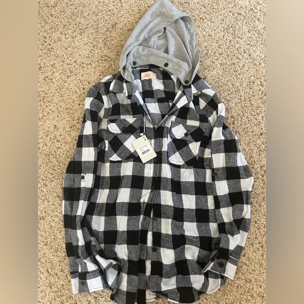 Ladies Flannel Hoody Shirt, INSO Collection, Size Large
